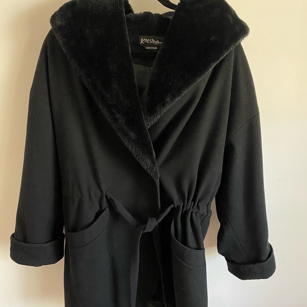 Karizma East Ltd. Hooded Black Wool‎ Jacket Size 10 Made In Russia